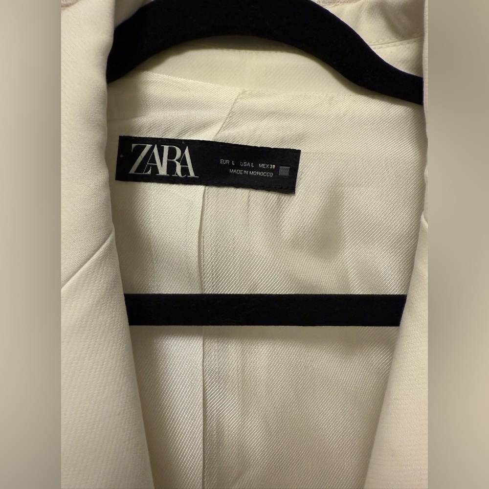 ZARA SIZE LARGE NWT FITTED SHOULDER PAD BLAZER Oyster-white - Picture 8 of 12